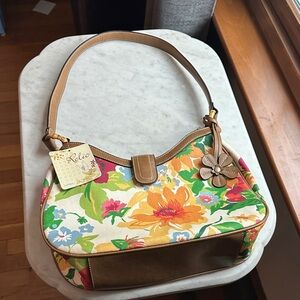 NWT Relic Colorful Floral Shoulder Bag with Leather Accents